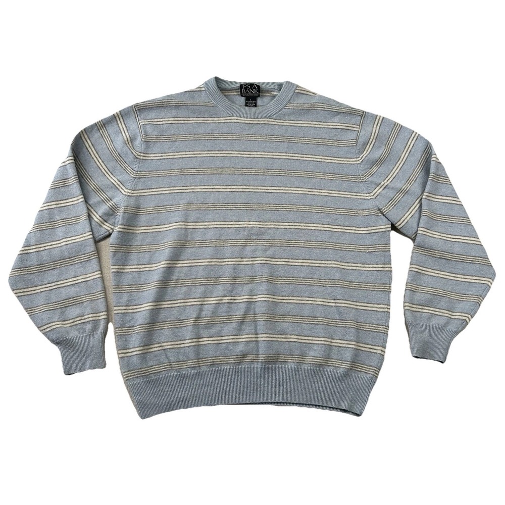 Jos. A. Bank Sweater Mens L Lambs Wool Blend Horizontal Stripes Retro Crewneck
